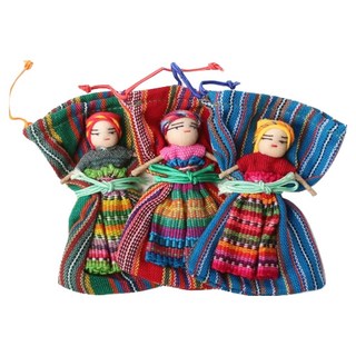ROMANTIC NOVEMBER 瓜地馬拉毛毛煩惱娃娃 + 收納袋 套組, 7.5cm, 顏色隨機, 3組