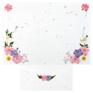 Day of Writing letters 押花禮緞信 + 信封 + 練習用韓紙 成品套組, 可愛粉紅滿天星, 1組