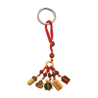 六字箴言 開運五福聚財吞金獸鑰匙圈 合金+銅電鍍, 紅色, 1個