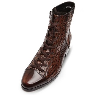 VONIN 天然牛皮拼接皮革修身機車休閒靴 CS033DBR