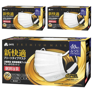 OHTE 新快適 平面口罩 成人用 黑盒獨立包裝, 白色, 40片, 3盒