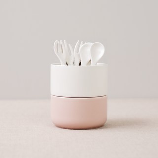 보울보울 국산 레트로라인 물빠짐 수저통-S, 밀크화이트 + 파우더핑크, 1개