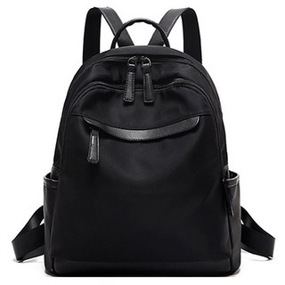 配皮雙拉鍊防潑水牛津布大容量後揹包/雙肩包 0033, 33 x 31 x 13cm, 黑色