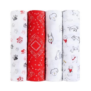 aden anais 新生兒包巾雙層4件組, 100%棉 (浴巾式無頭套)