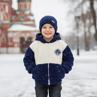 男童款衝鋒戰士Port毛絨9分連帽拉鍊外套