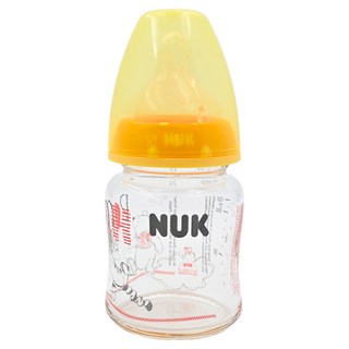 NUK 迪士尼 寬口玻璃奶瓶 120mL 矽膠奶嘴, 顏色隨機, 1個