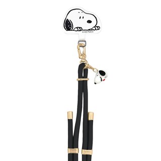 MING JENN 明震 史努比 立體公仔吊飾 + 造型夾片手機肩背掛繩, 黑色, 1組