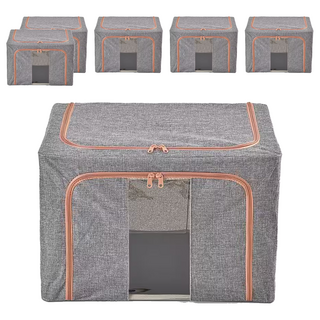 棉麻衣物整理箱 66L, 灰色, 6個