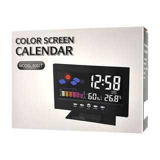 HANLIN 居家萬年曆溫濕度鬧鐘 TM8082 黑色 天氣預測功能 聲控喚醒背光