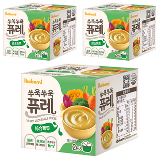 ibobomi 寶寶泥 綜合蔬菜, 160克(80公克x2杯), 適用年齡6個月以上, 160g, 3盒
