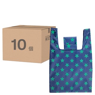 摺疊購物手提袋10入 牛津布材質 35x53x5公分 可承重約25kg 星星款, 深藍色, 37 x 47cm