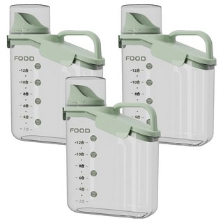 手提透明密封罐 五穀雜糧收納罐 2L 淺草綠, 3個, 3個容器 + 3個蓋子