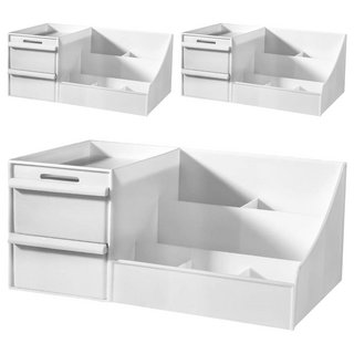 FAmILyLIFE 生活 簡約風抽屜式化妝品收納盒, 白色, 3個