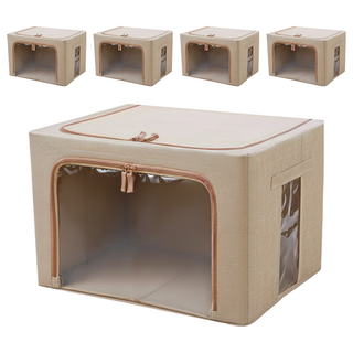 收納部屋 棉麻衣物整理箱 66L, 米色, 5個