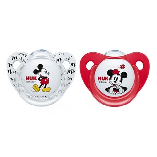NUK 迪士尼 安睡型矽膠安撫奶嘴 2入組, 0-6個月, 米妮+米奇 紅色 + 白色, 2個