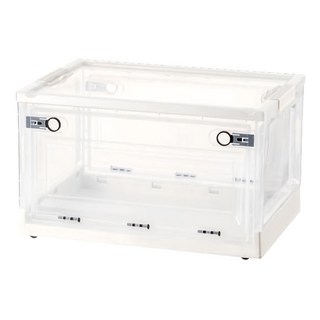 三開摺疊收納箱, 底部滑輪, 三側開門, 承重力強, 白透, 735 中號, 1個