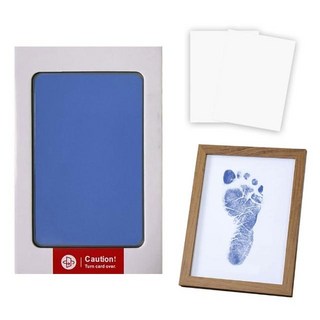 不髒手寵物嬰兒手印足跡印台套裝組，印台/ABS，相框/MDF密度板+壓克力, 小, 藍色, 1組