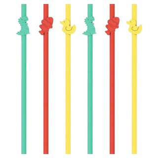 EEeEK 艾克 矽膠造型吸管 鴨子2入+恐龍2入+小丑魚2入 200毫米, 6支, 1組