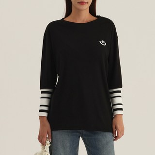 Elsso 女款微笑羅紋長袖長版T恤