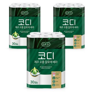 코디 3겹 제주 오름 알로에 베라 화장지, 30m, 30개입, 3개