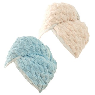 乾髮神器 雲朵格加厚吸水速乾乾髮帽, 奶杏色 + 淺藍色, 2個