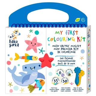 haku yoka 啟蒙畫冊組 海洋夥伴 內含35頁填色畫冊 30張貼紙 及6隻無毒蠟筆, 1組