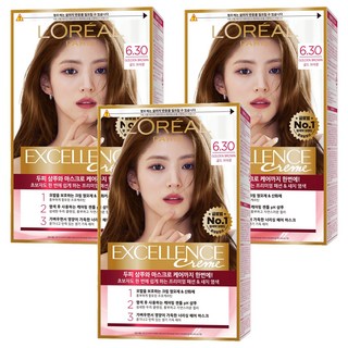 로레알파리 엑셀랑스 크림 염모제, 6.30호 골드 브라운, 3개