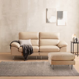 다우닝 안젤로 전체 천연가죽 3인용 소파 + 스툴 세트 방문설치, 미스티베이지