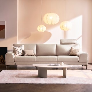 다우닝 크러스트 전체 천연가죽 4인용 소파 + 헤드레스트 세트 방문설치, 미스티베이지