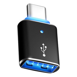 Home Planet USB 3.0 A型轉C型 OTG 轉接頭 帶LED燈, 28mm, 黑色, 1個