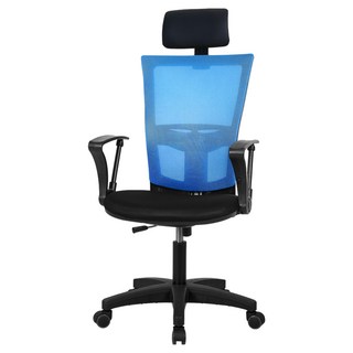 Chair Club M2 頭枕型黑色椅身網布椅, 藍色