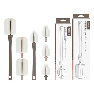 마더케이 국산 리필형 롱핸들 스펀지 젖병솔 + 리필형 젖꼭지솔 세트, 1개, 초코브라운