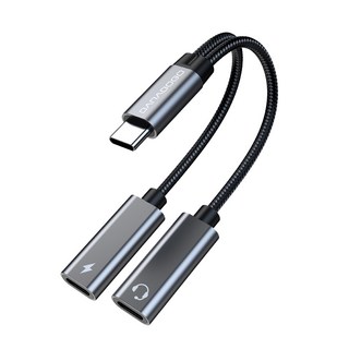 BARABOGO USB C to C 耳機/充電 二合一轉接器 PD 60W TA2H, 1個, 13cm, 灰色