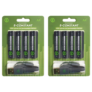 E-CONSTANT 恆旭 USB可充式鋰離子電池組 AA 3號電池 Type-C便攜充電 高循環次數 無記憶效應, 4顆, 2組