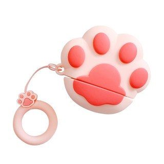 Timo 軟萌貓掌造型耳機保護套 附掛勾 68 x 61 x 30mm AirPods 1/2代 478g, 粉色, 1個