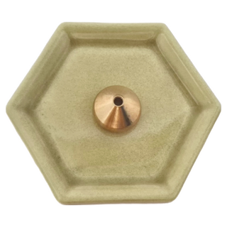 KOH 香立 線香座 - 日本美濃燒 陶瓷黃銅材質, 黃色