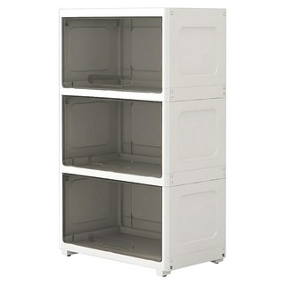 AOTTO 創意傢俱 簡約55面寬透明可視翻蓋三層收納櫃 AC-082BK, 透黑款, 1個