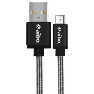 aibo USB 轉 Micro USB 鋁合金彈簧 漁網編織快充傳輸線 2.4A, 1.5m, 黑色, 1條