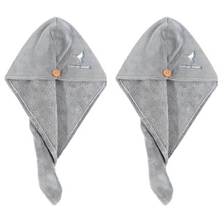 韓系加厚超吸水速乾髮帽包巾2件組, 灰色, 1組