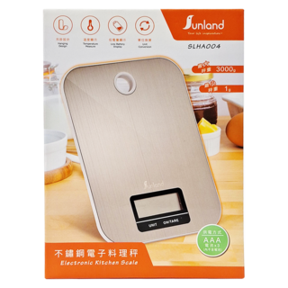 Sunland 不鏽鋼電子料理秤 本體220 x 160 x 17mm 螢幕60 x 22mm 304g, 3kg, SLHA004, 不鏽鋼