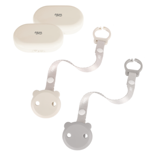 tgm 小熊造型奶嘴夾組 附收納盒, 奶嘴夾子更加堅固, 淺灰色 + 深灰色, 1組