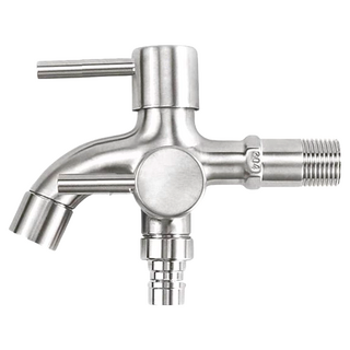 LEADER 麗達 304不鏽鋼雙出水長栓 起泡器 + 水管接頭 T902 不鏽鋼原色 395g, 1組