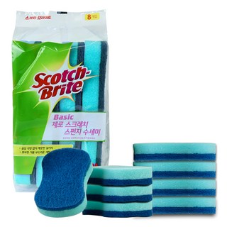 스카치브라이트 베이직 제로 스크래치 스펀지 수세미, 8개입, 1개