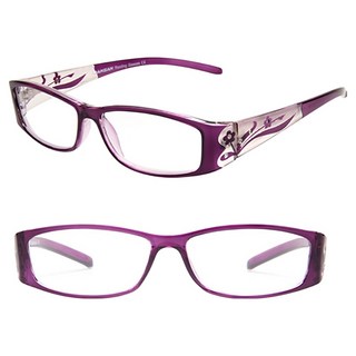 【MEGASOL】氣質花卉水鑽矩方框鏡架老花眼鏡(L3711-300度-紫色)