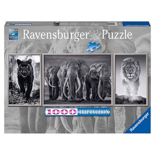 Ravensburger 德國維寶 全景拼圖, 1000片, 黑白動物 黑色 + 白色, 1盒