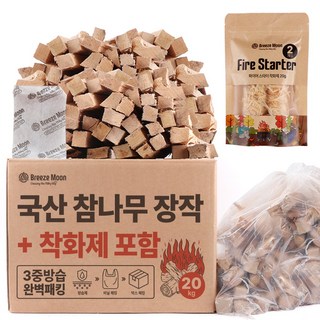 브리즈문 캠핑 3중 방습 프리미엄 참나무 장작 + 우드 착화제 20g 세트, 20kg, 1세트