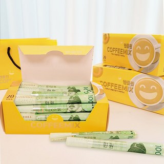 이플린 커피 용돈박스 쇼핑백 풀세트, 옐로우, 1개