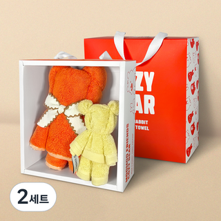 Songwol 松月 Mumu Friends 舒適熊毛巾 200g 30支精梳棉 + 迷你熊 35g 30支棉紗 禮物, 橘色(小熊), 隨機出貨(迷你熊), 隨機出貨(緞帶), 2套