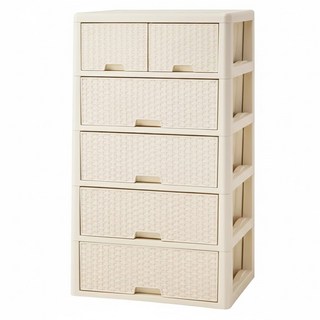 藤編加大5層抽屜櫃, 6個, 米色