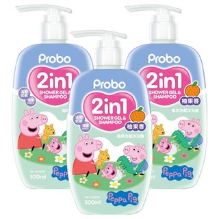 Probo 博寶兒 佩佩豬 植萃洗髮沐浴露 柚果香氛, 500ml, 3瓶